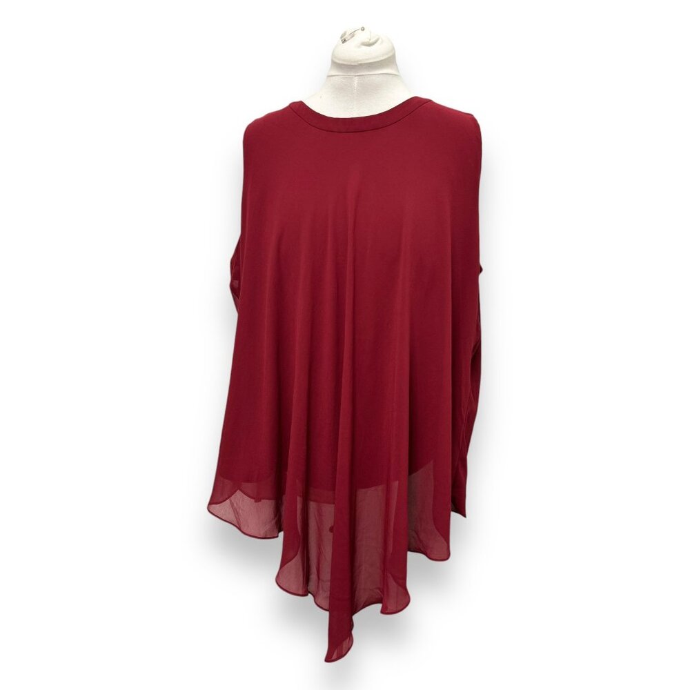 Susan Graver Womens Tunic Top Liquid Knit Red Sleeveless Layered Chiffon 3XL